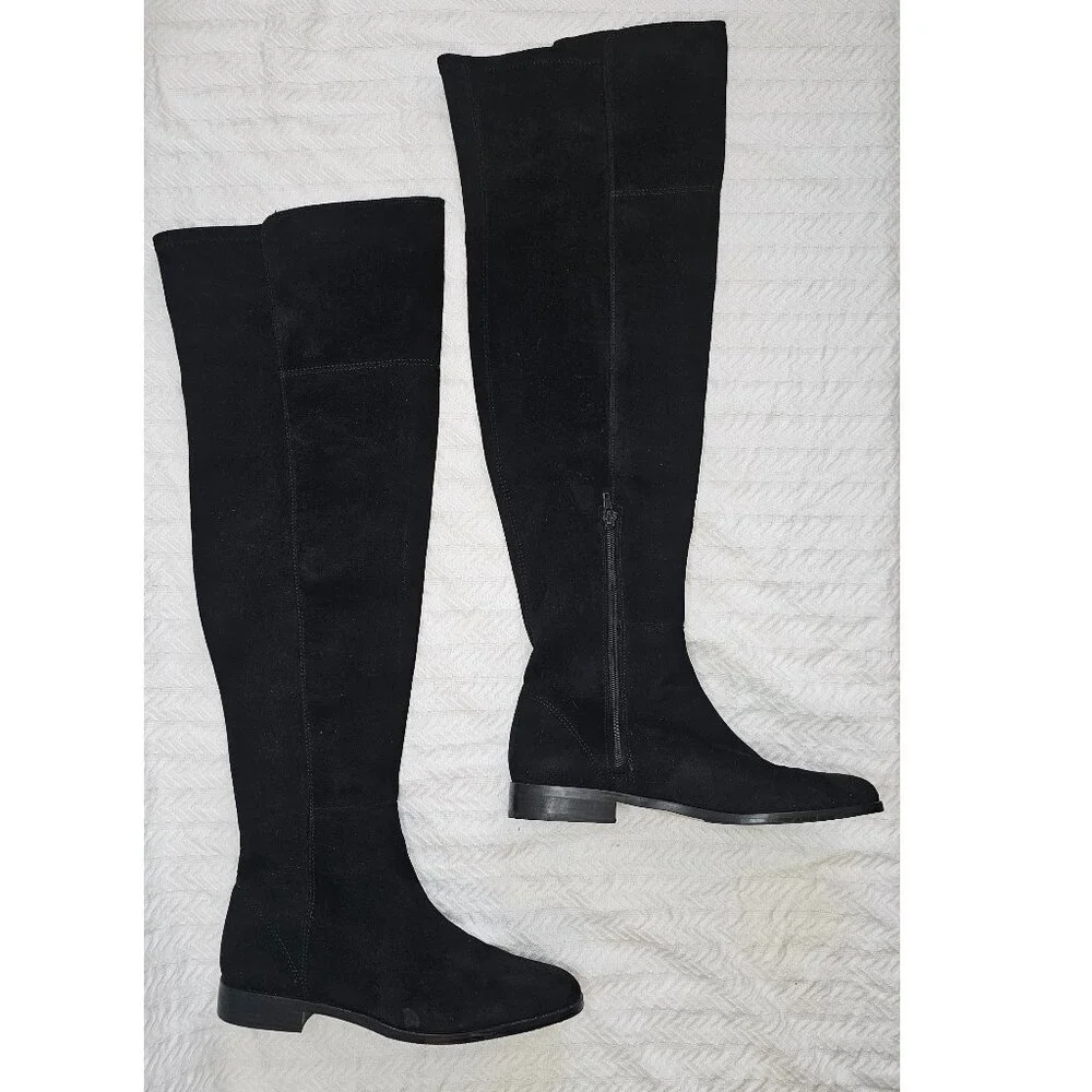 Ann Taylor Carlene Suede OTK Over The Knee 1” Low Heel Boot 9 Black